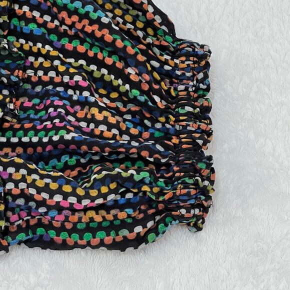 Ramy Brook Eugenia Ruffle Sleeve Top Large Rainbow Dot Stripe Split Neck Peasant - Picture 4 of 12